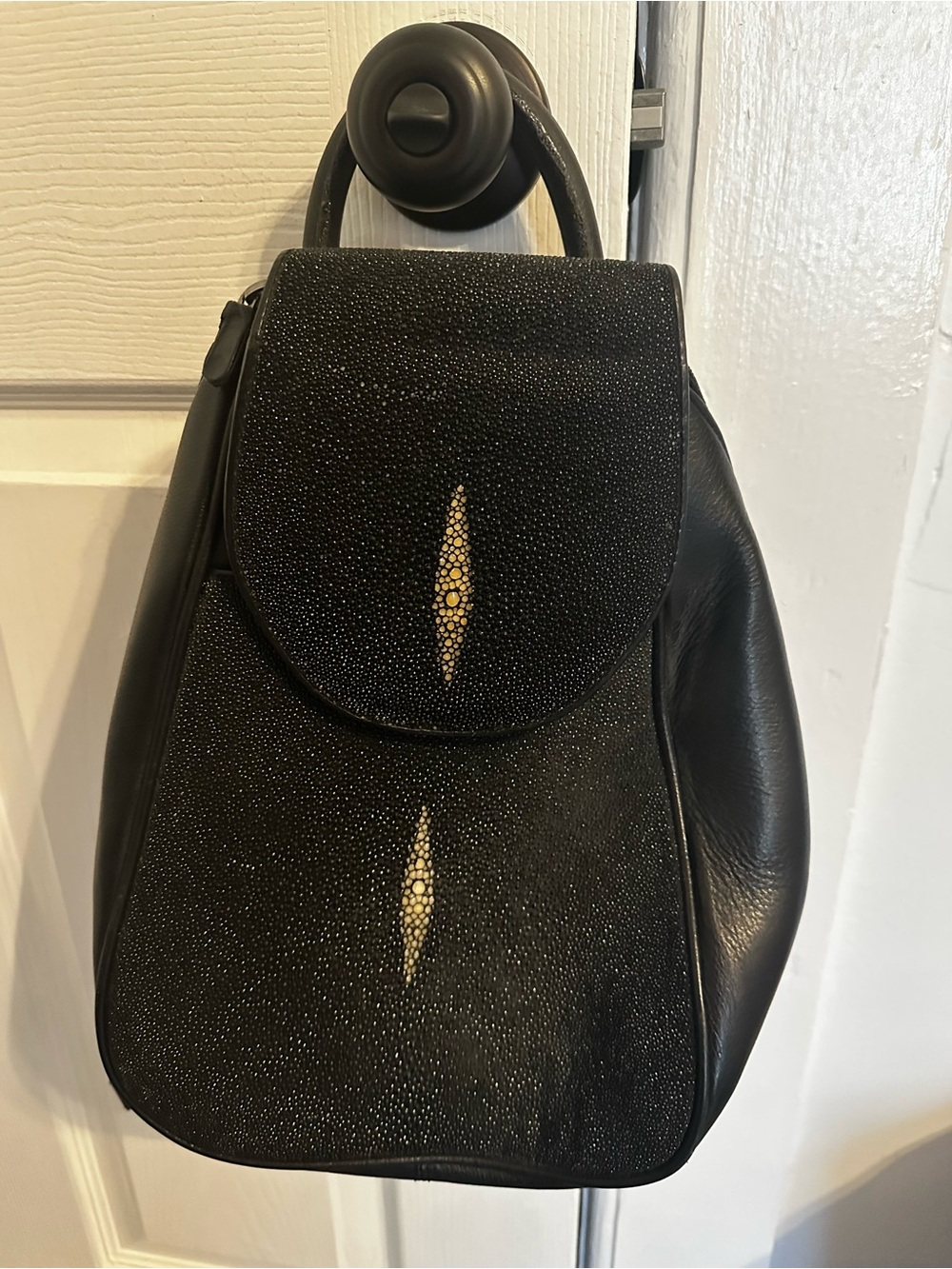 Black Stingray Leather Backpack - Women's Bag